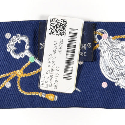 Hermes Silk Les Cles A Pois Twilly Marine Gris Argent 4 of 4