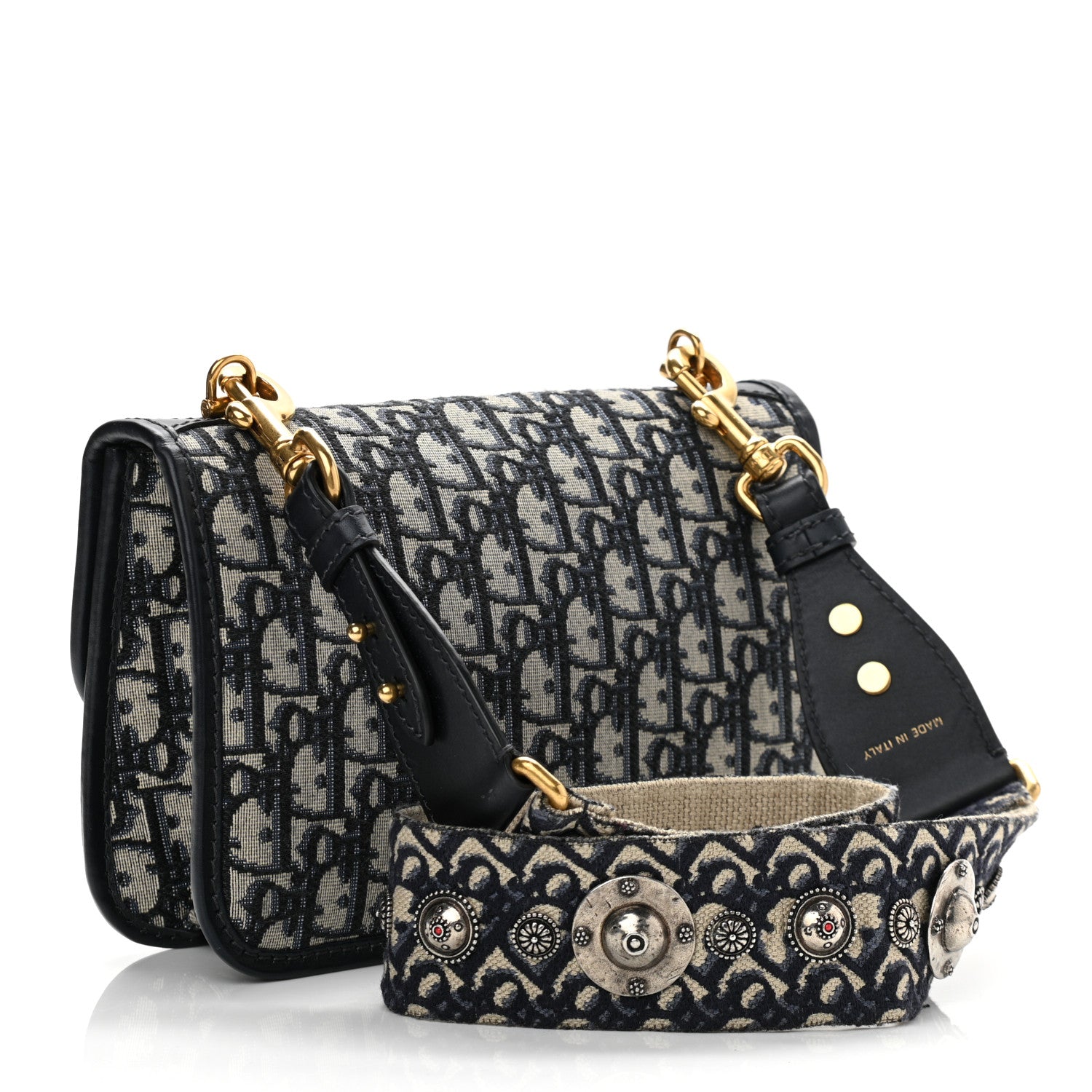 Christian Dior Oblique DiorAddict Flap Bag Navy Blue 2 of 8