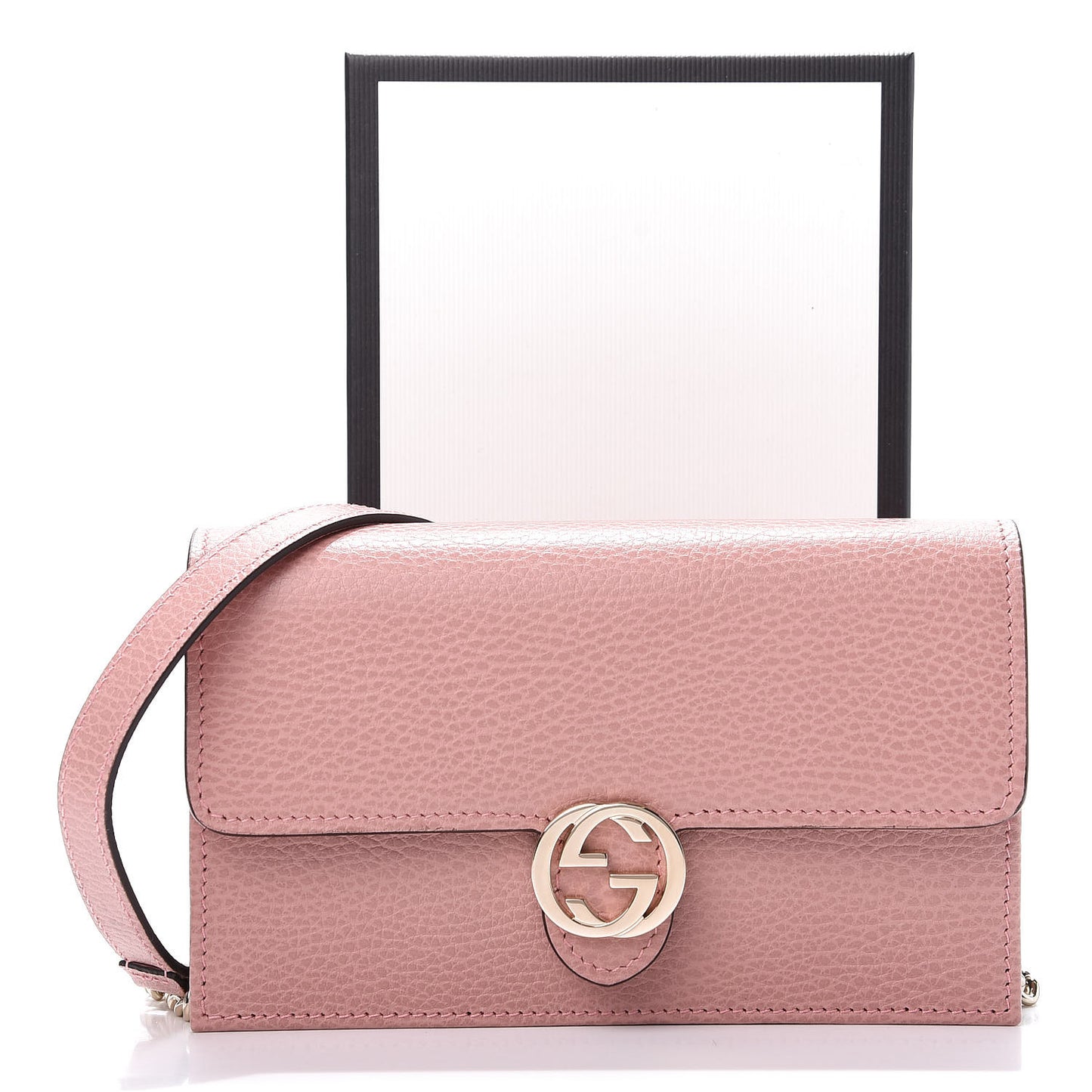 Dollar Calfskin Interlocking G Chain Wallet Soft Pink
