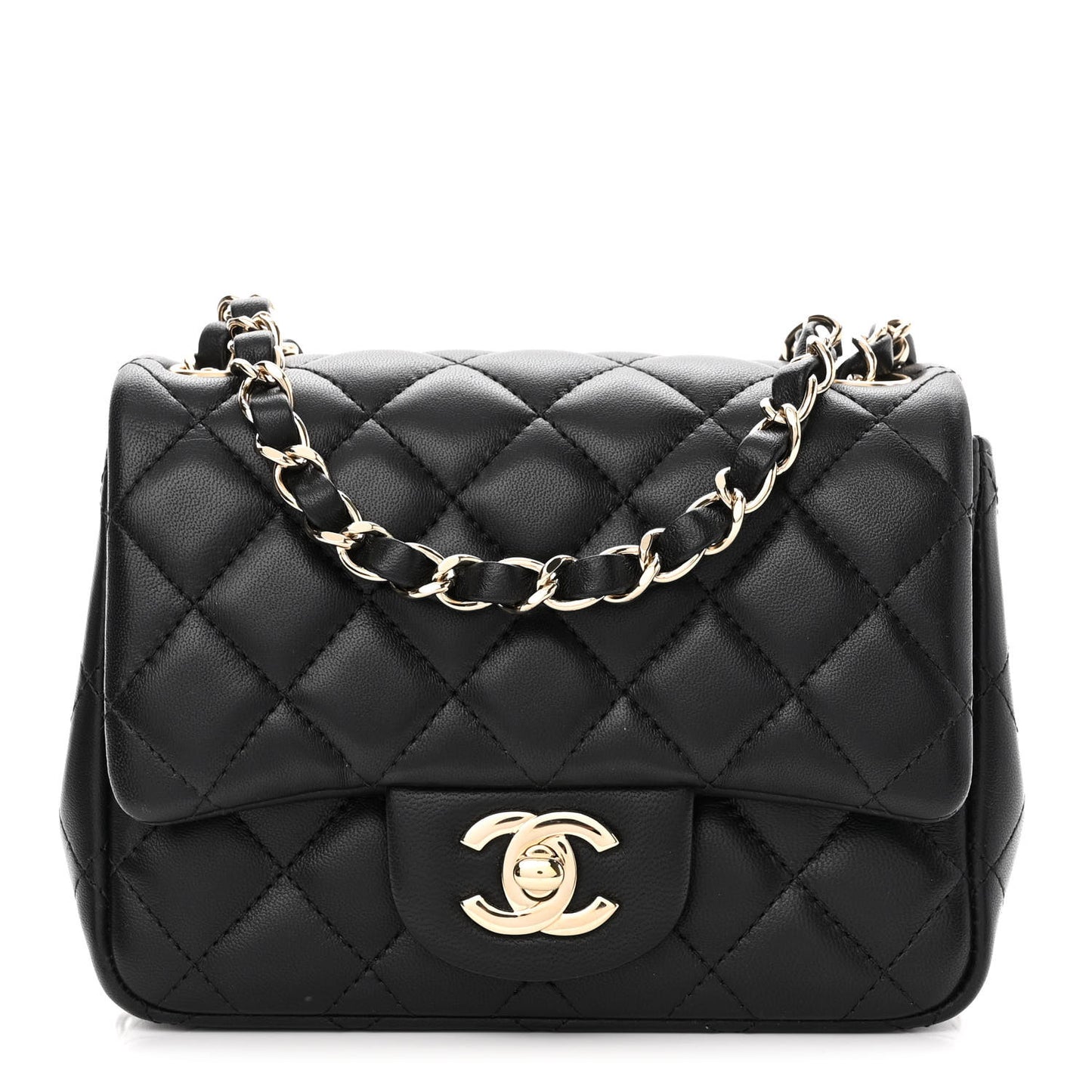Lambskin Quilted Mini Square Flap Black