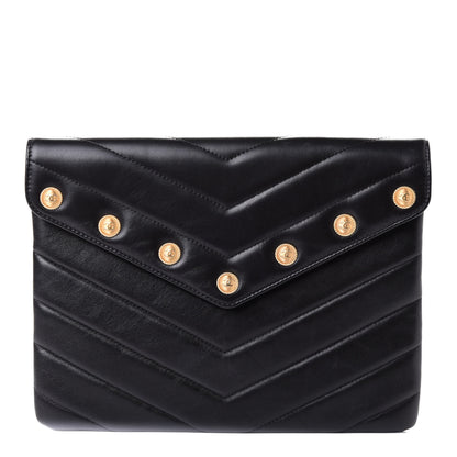 Chanel Calfskin Chevron Quilted CC Button Envelope Pouch Black 1 of 4