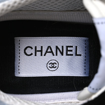 Chanel Suede Calfskin Fabric CC Sneakers 39 Light Blue Black 9 of 10
