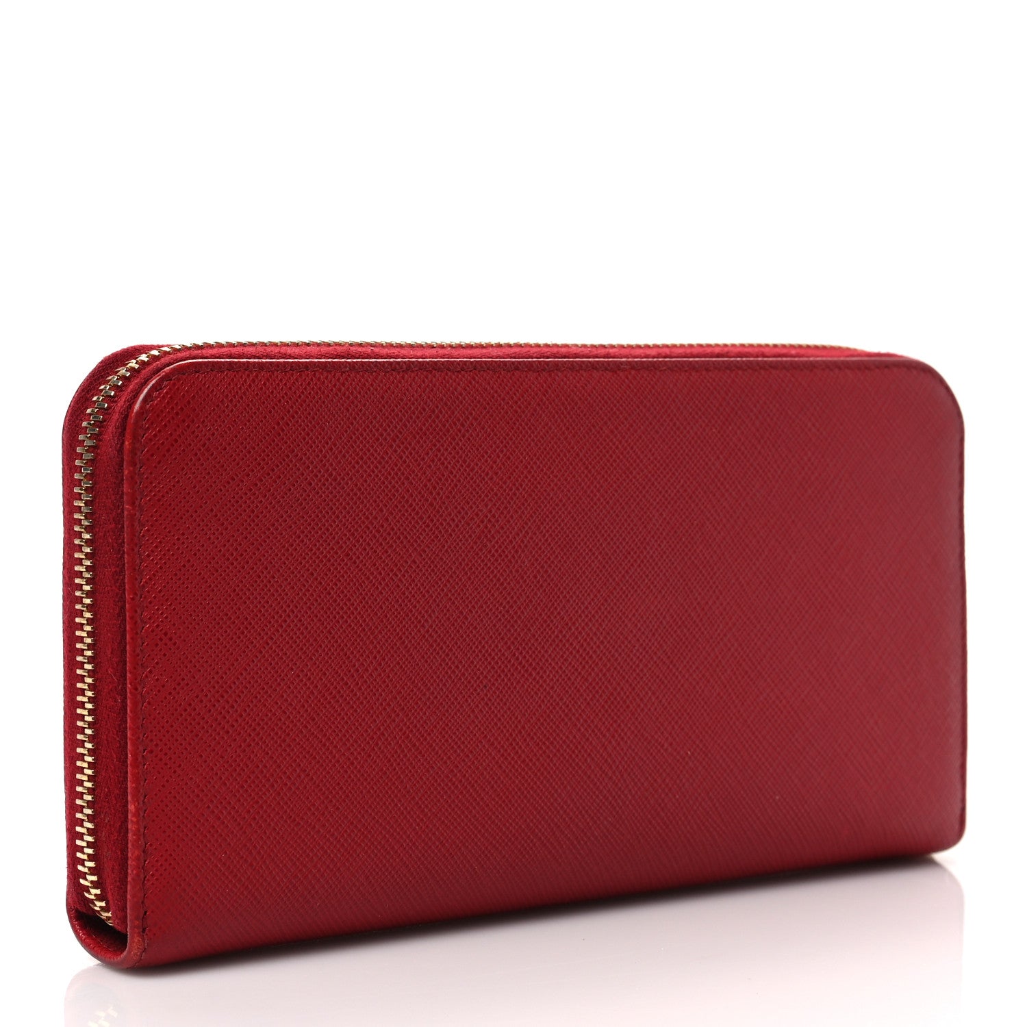 Prada Saffiano Triangle Zip Around Wallet Fuoco 3 of 6