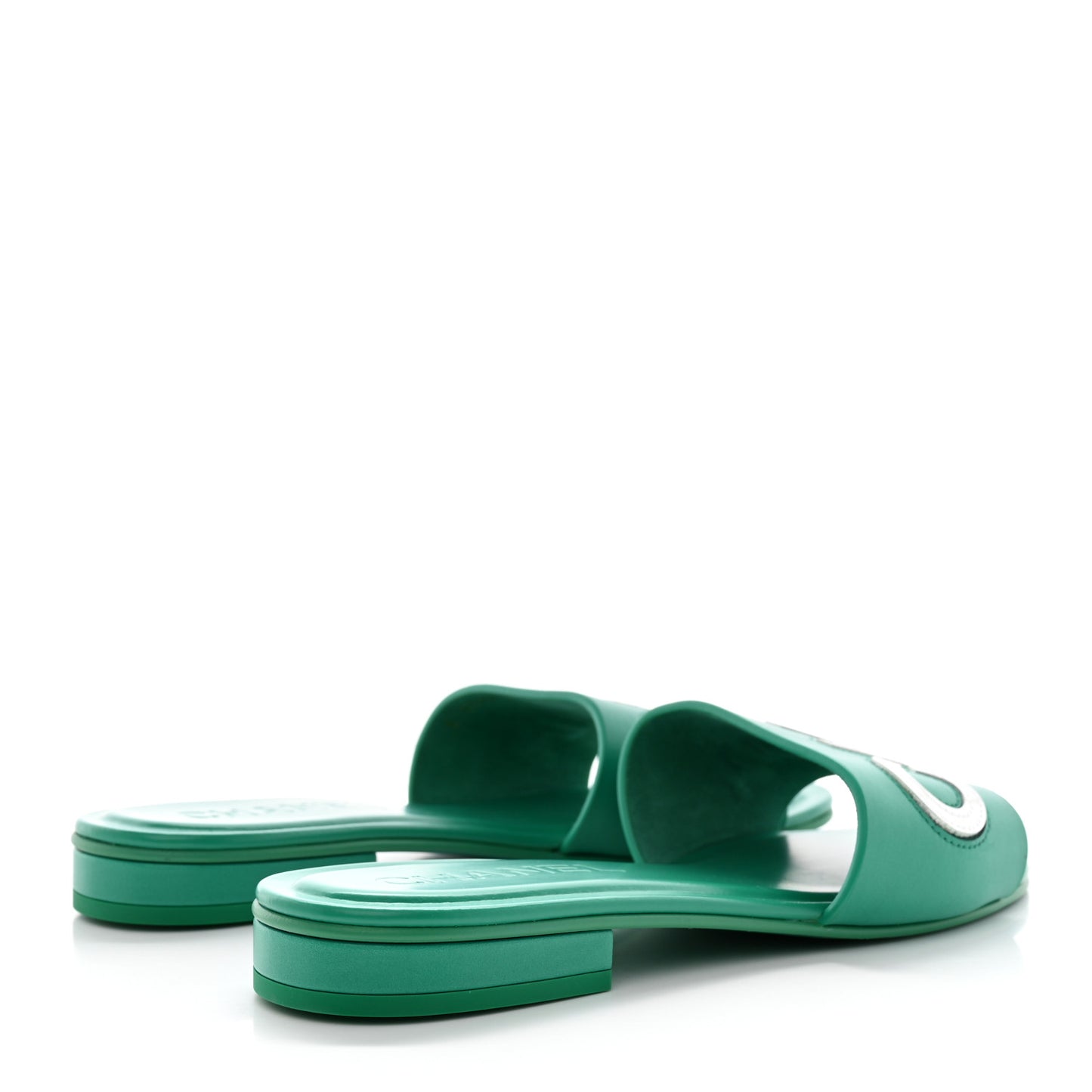 Calfskin Patent Calfskin Logo Mules 38 Green White