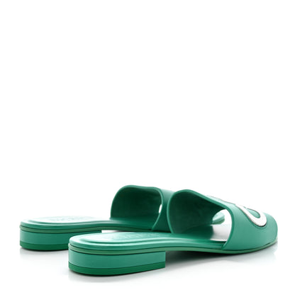 Chanel Calfskin Patent Calfskin Logo Mules 38 Green White 4 of 14