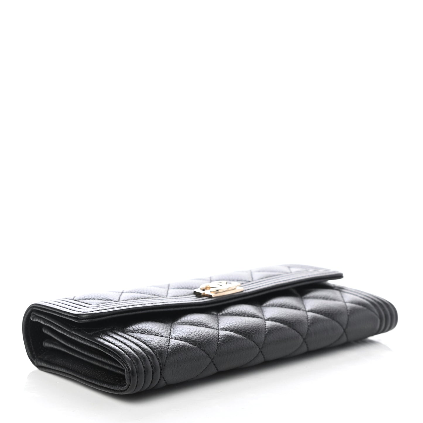 Caviar Quilted Large Boy Gusset Flap Wallet Black