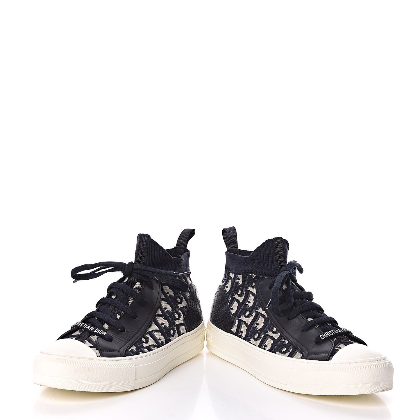 Technical Knit Calfskin Oblique Womens Walk'n Dior Mid Top Sneakers 38 Deep Blue