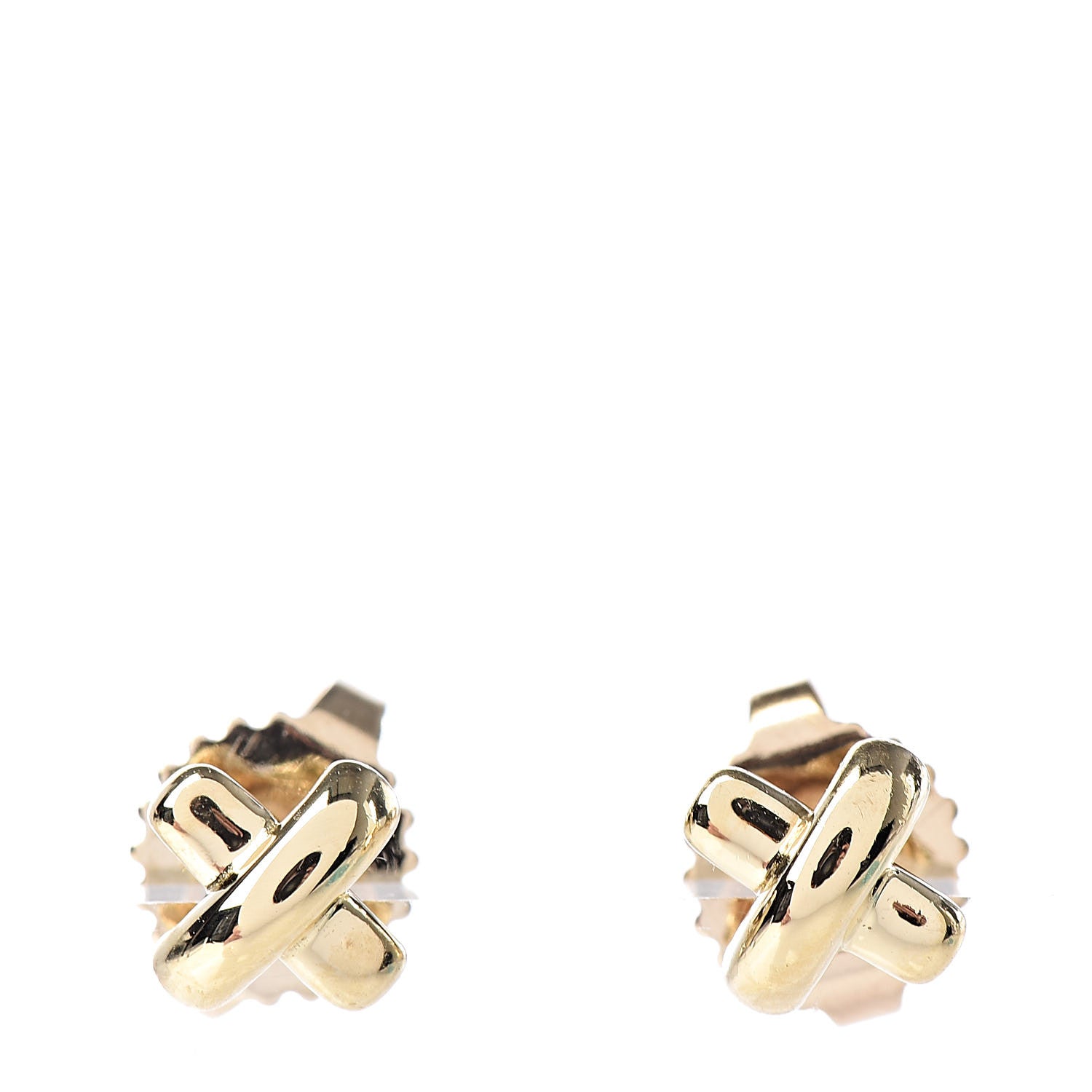 Tiffany 18K Yellow Gold 5mm Cross Stitch Earrings 1 of 6