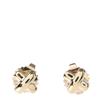 Tiffany 18K Yellow Gold 5mm Cross Stitch Earrings 1 of 6