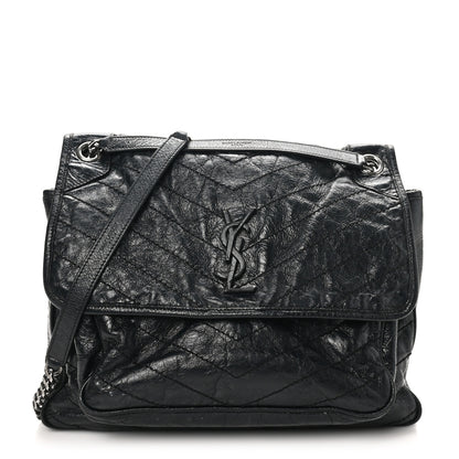 Saint Laurent Crinkled Calfskin Matelasse Monogram Large Niki Chain Satchel Black 1 of 10