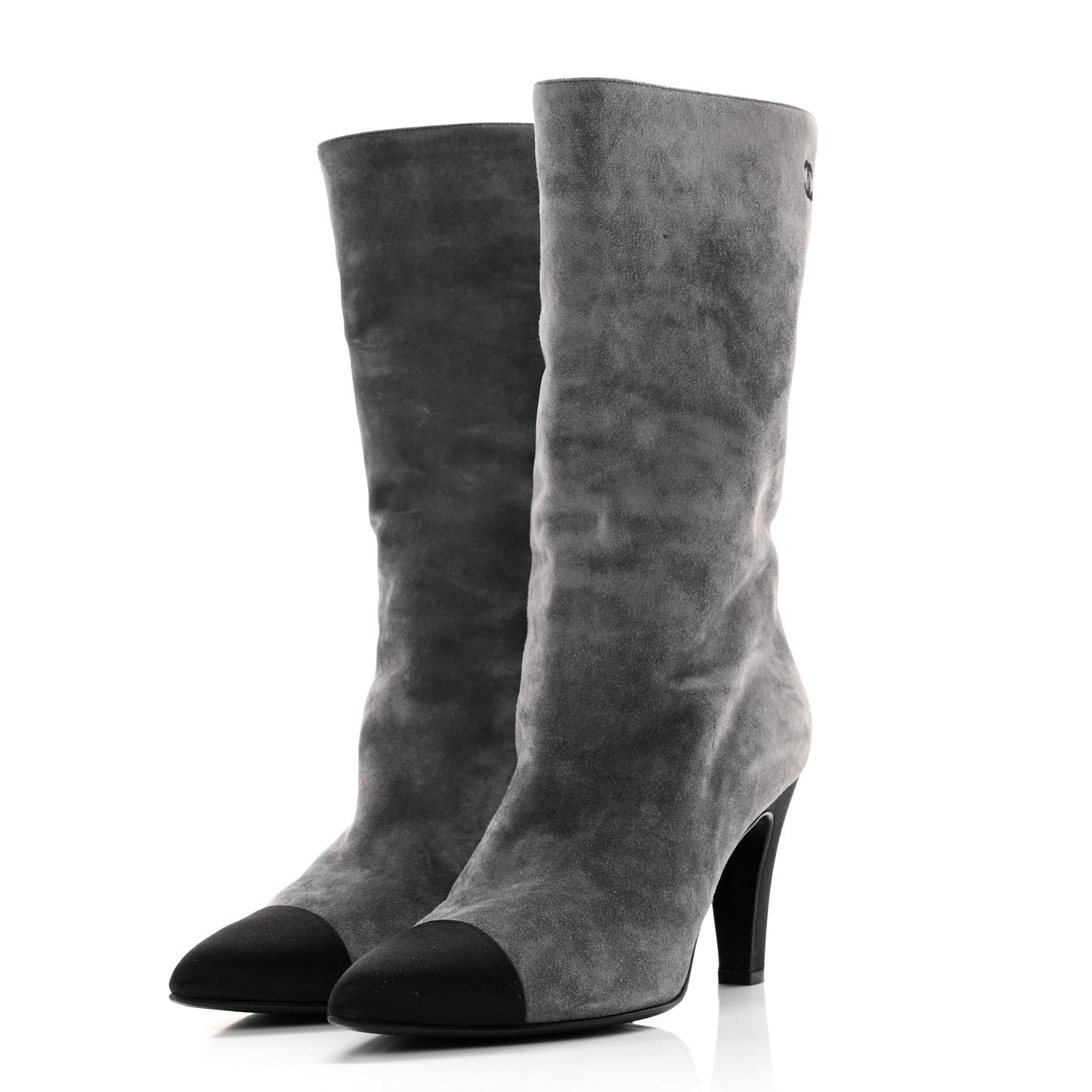 Suede Calfskin Satin Gabrielle Cap Toe Short Boots 39 Grey Black