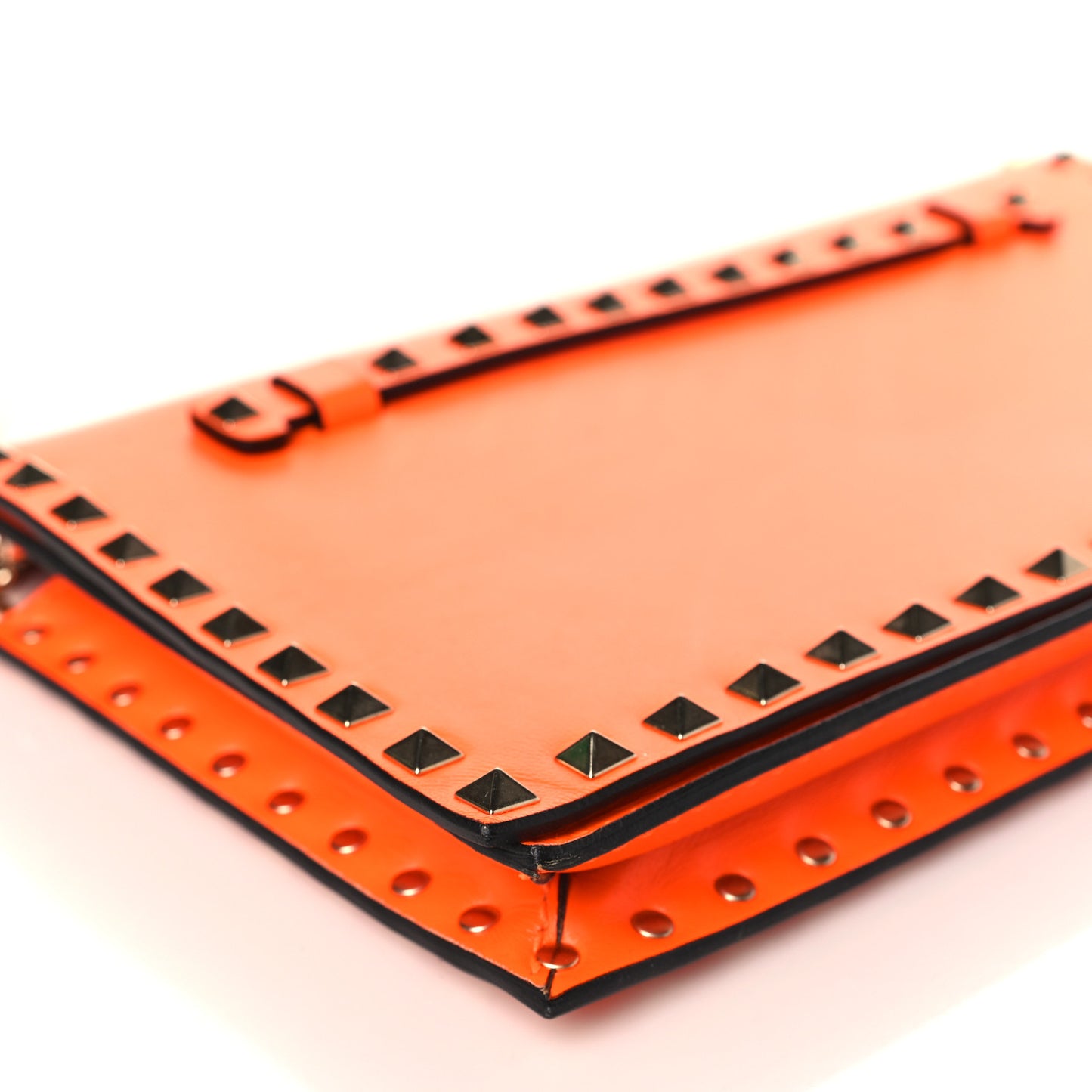 Nappa Rockstud Wristlet Clutch Neon Orange