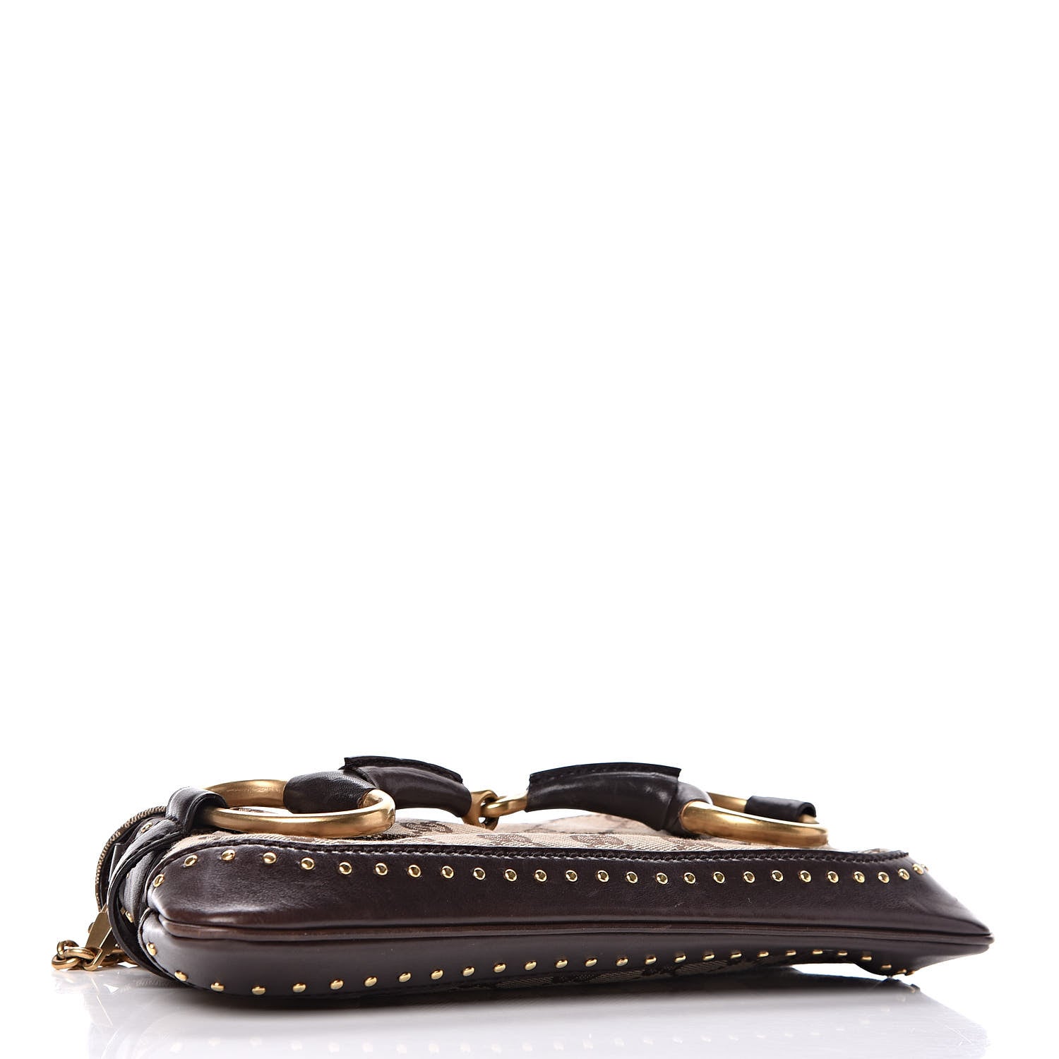 Gucci Monogram Studded Horsebit Clutch Dark Brown 4 of 9