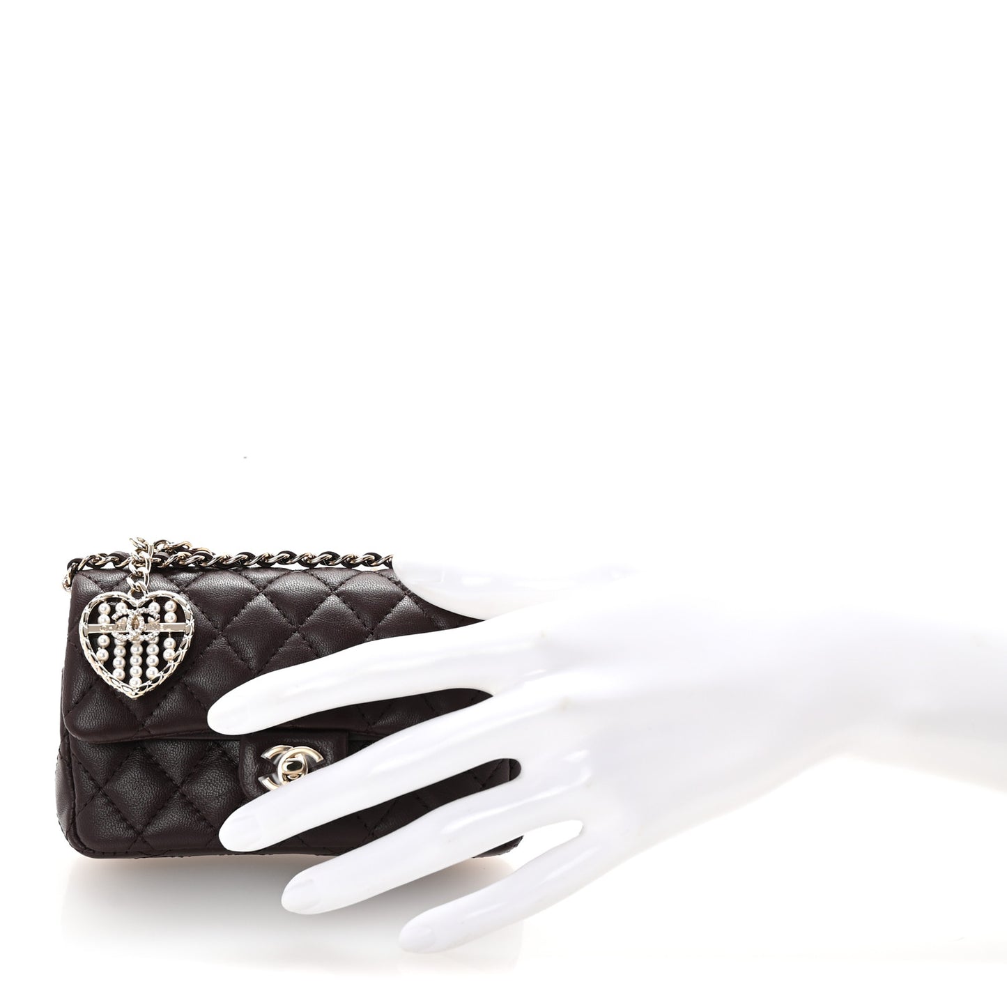 Lambskin Quilted Mini Flap Bag Charm With Hook Dark Brown