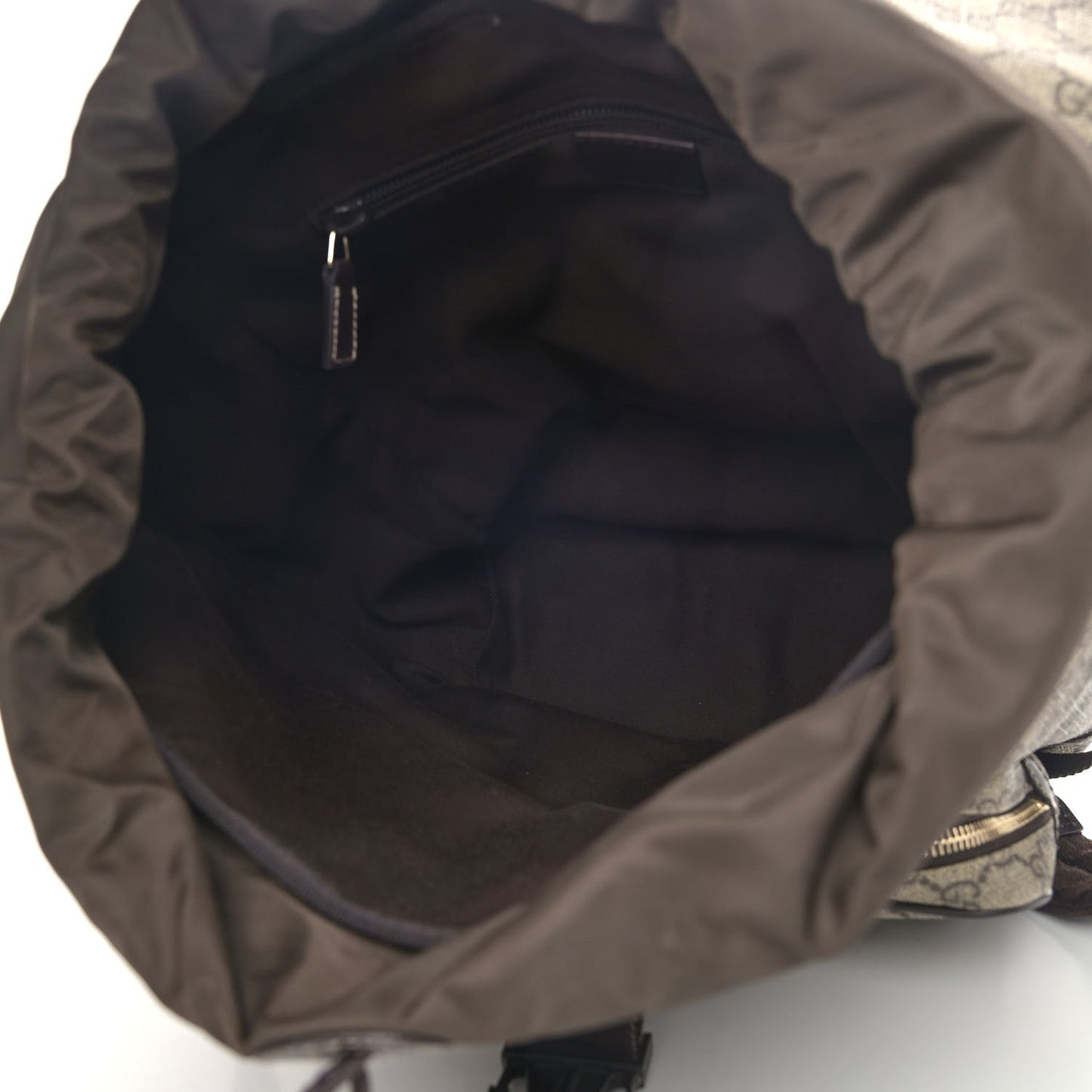 GG Supreme Monogram Medium Single Buckle Rucksack Backpack Beige Ebony Brown