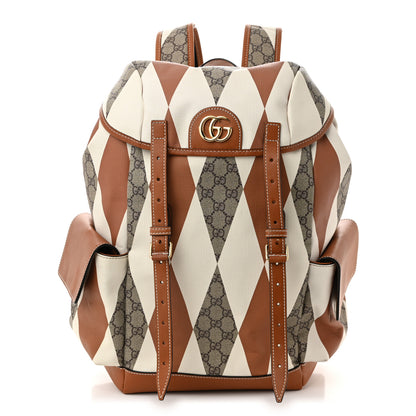 Gucci GG Supreme Monogram Calfskin Rhombus Print Medium Ophidia Double Buckle Backpack Beige Ebony Mystic White Hazel Brown 1 of 11