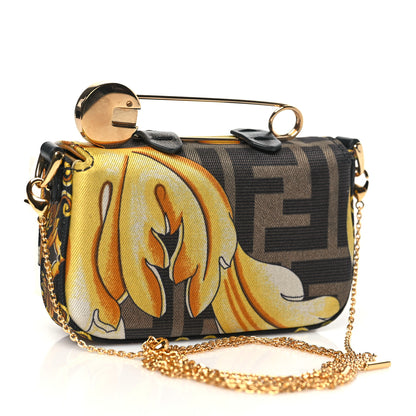 Fendi X VERSACE Silk Fendace FF Baroque Nano Brooch Baguette Black Gold 2 of 8