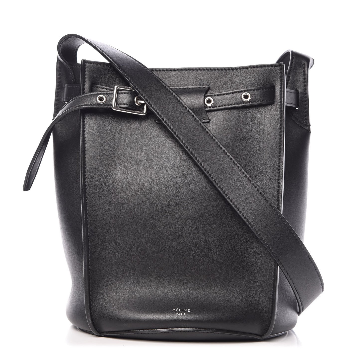 Smooth Calfskin Long Strap Big Bucket Bag Black