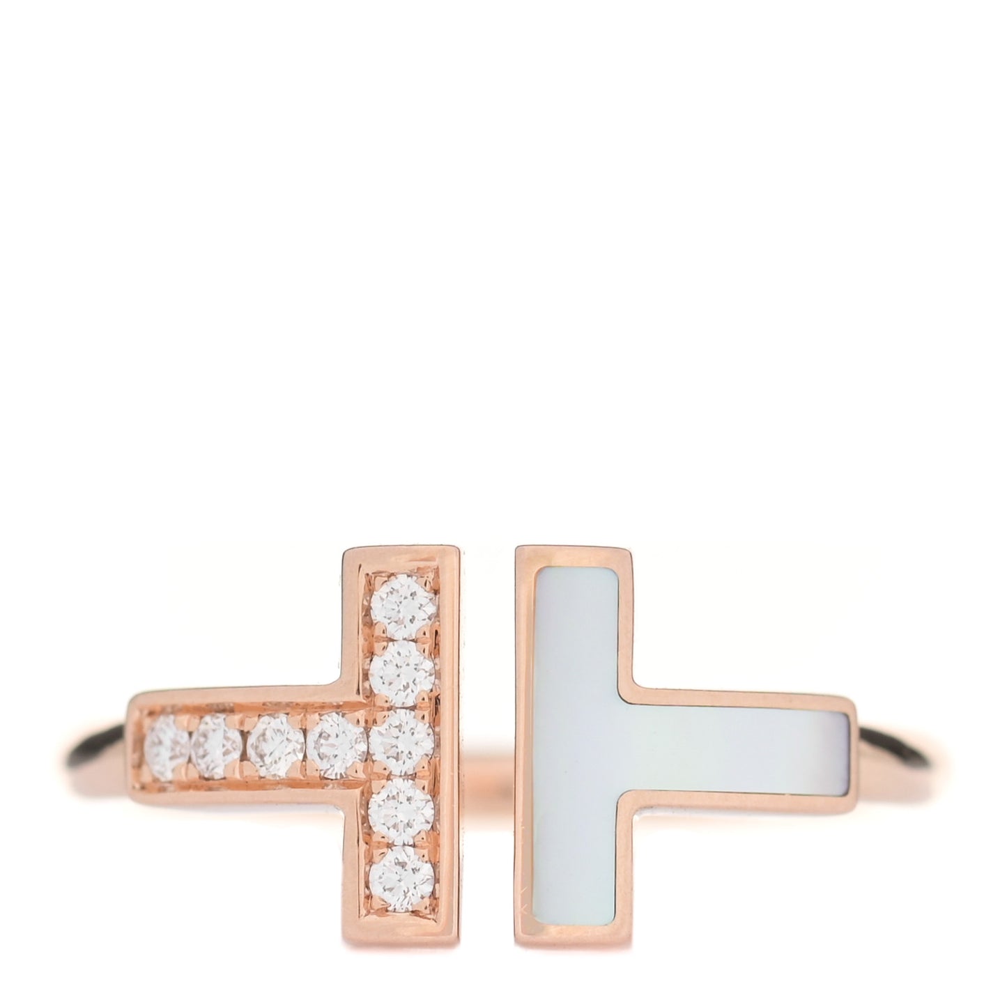 18K Rose Gold Diamond Mother of Pearl T Wire Ring 49 5