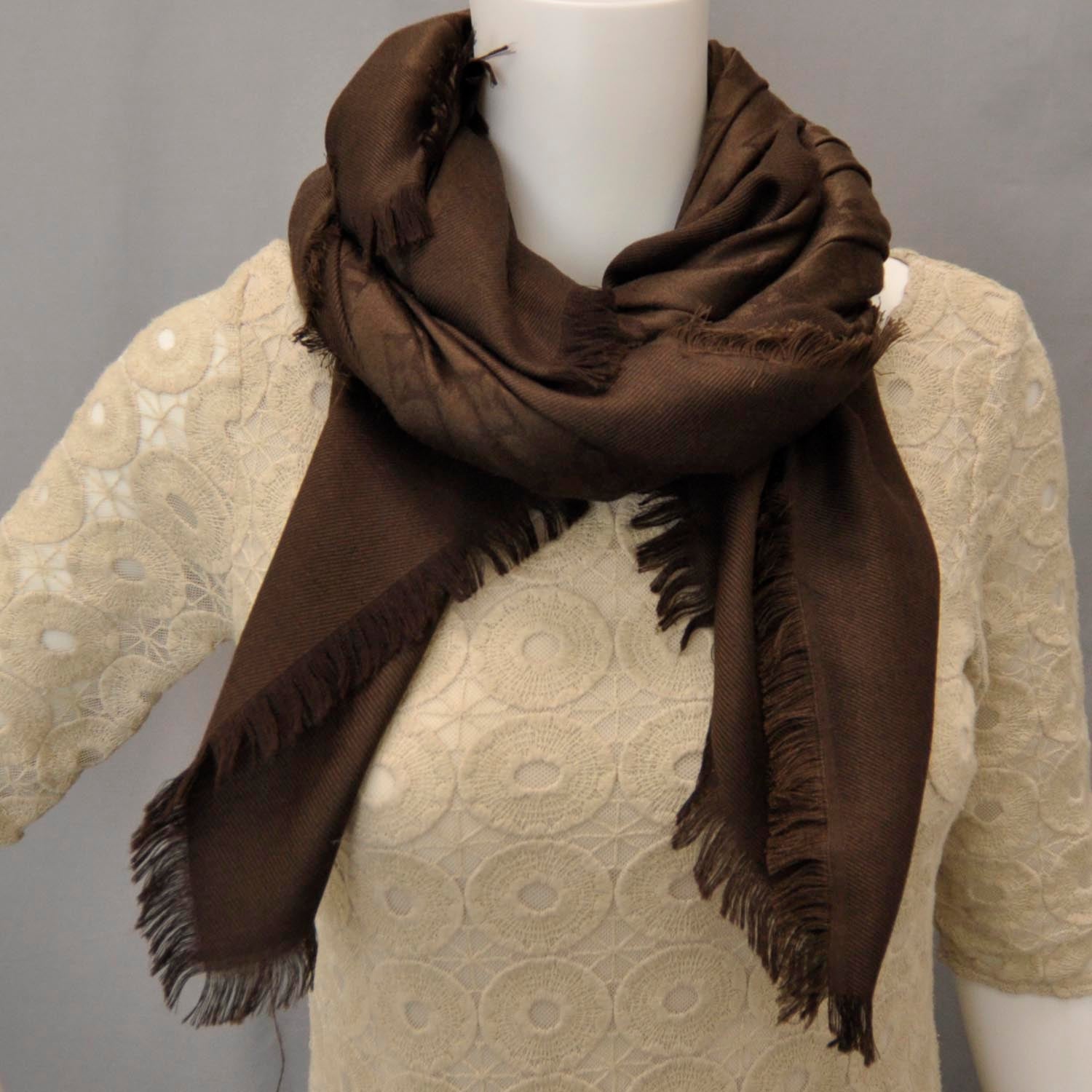 Louis Vuitton Wool Silk Monogram Shawl Brown 2 of 4