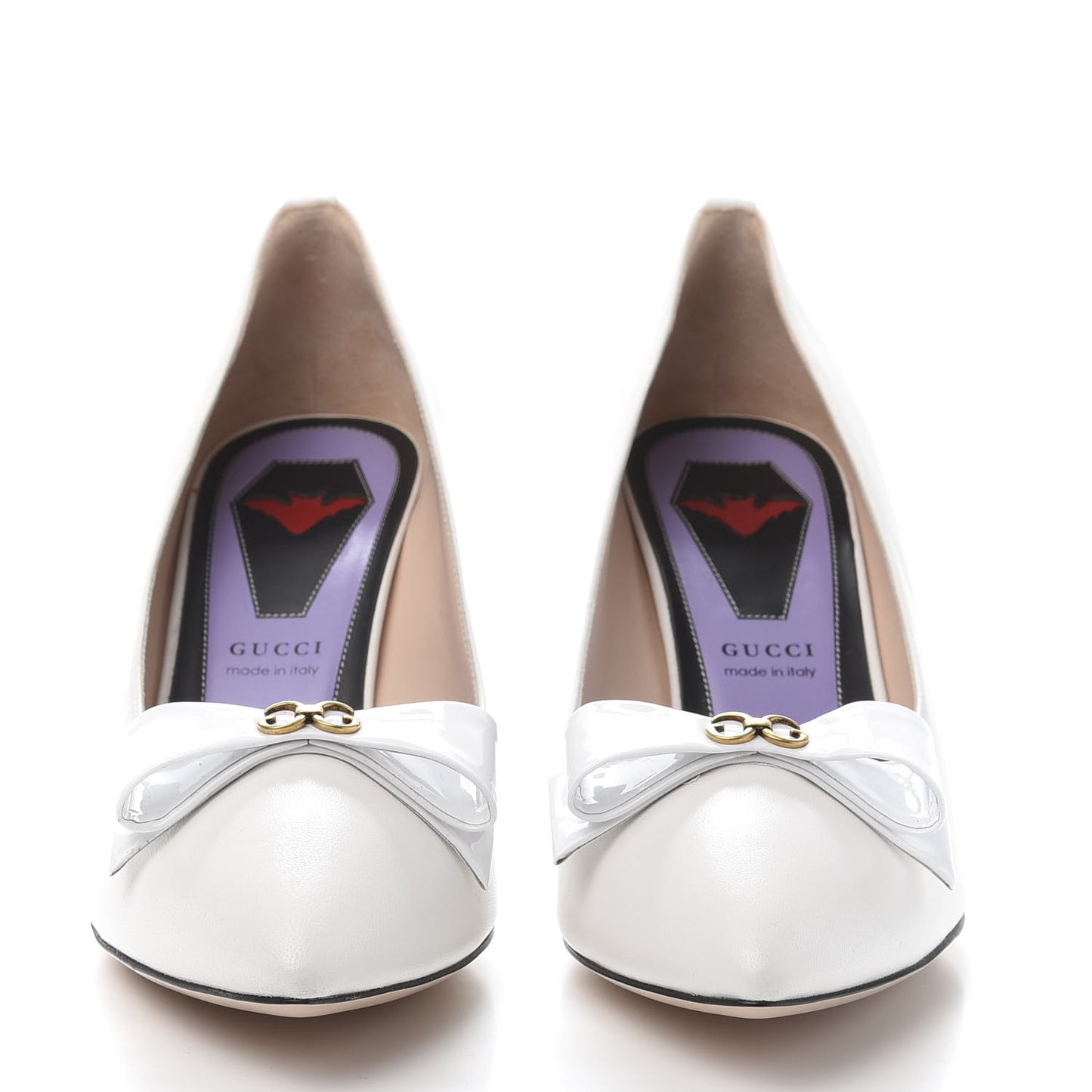 Calfskin GG Bow Sadie Spike Mid Heel Pumps 38.5 White