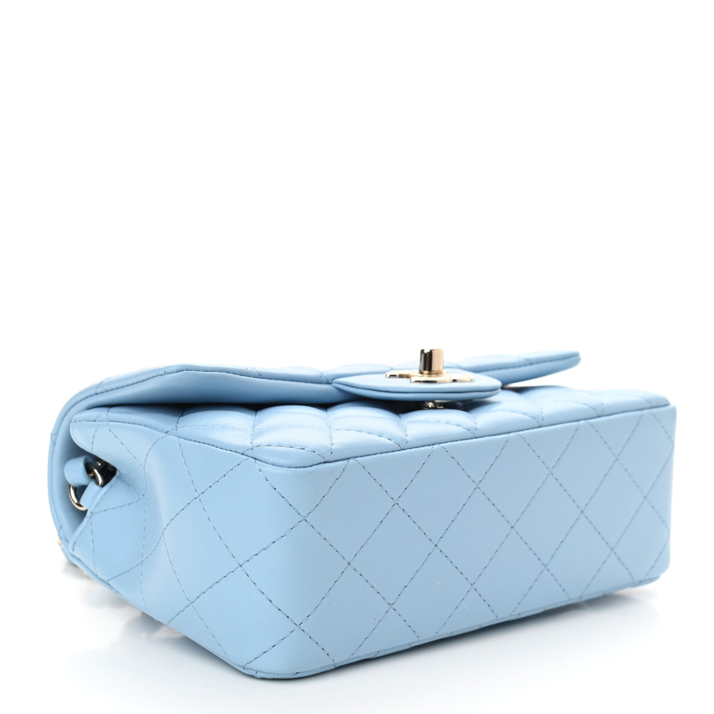Lambskin Quilted Mini Rectangular Flap Light Blue