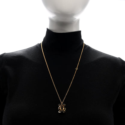 Chanel Metal Crystal Enamel CC Pendant Necklace Gold Black White 2 of 6