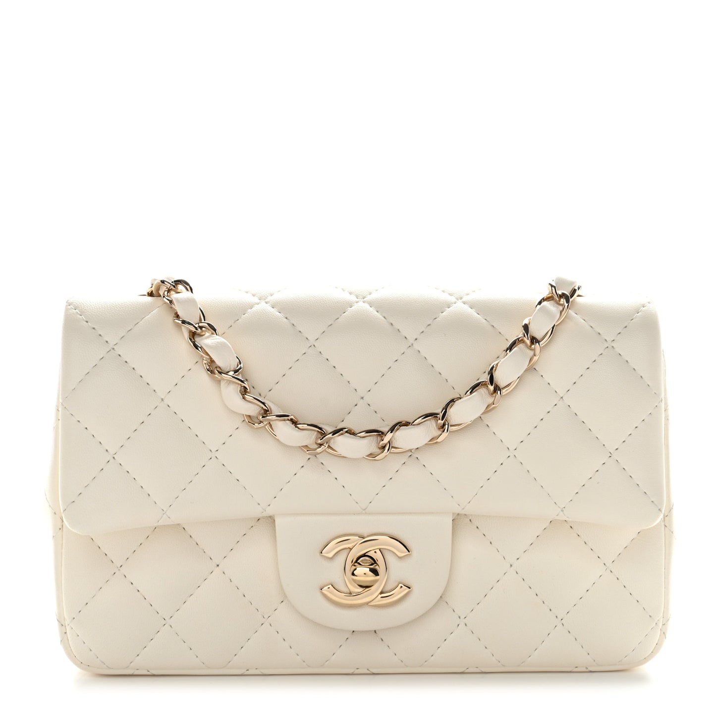 Lambskin Quilted Mini Rectangular Flap White