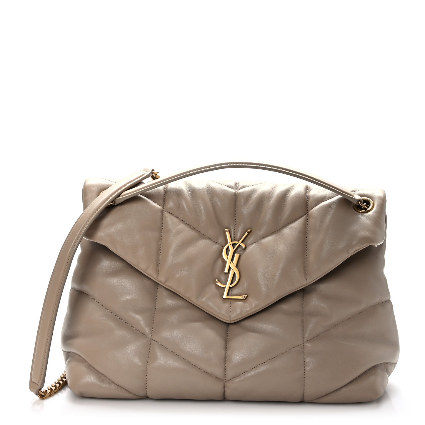 Lambskin Quilted Medium Loulou Puffer Monogram Chain Satchel Dark Beige
