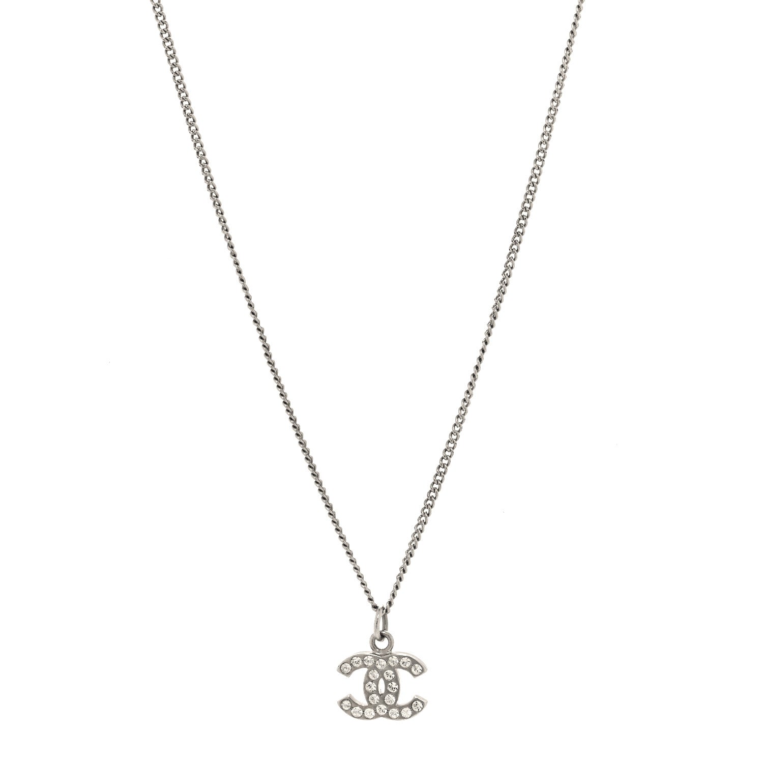 Chanel Crystal Timeless CC Necklace Silver 1 of 5