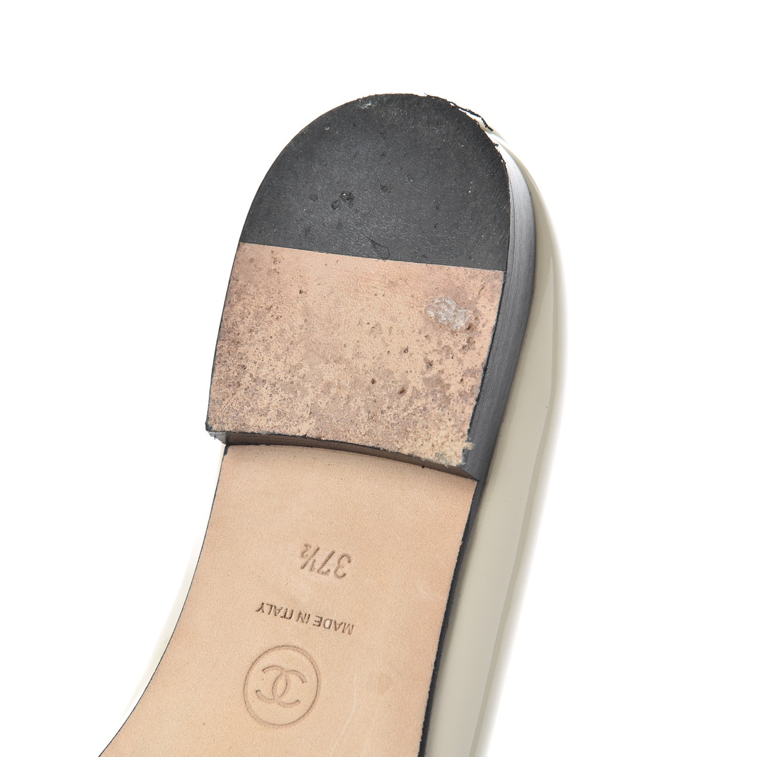 Chanel Patent CC Cap Toe Ballerina Flats 37.5 Beige Black 10 of 14