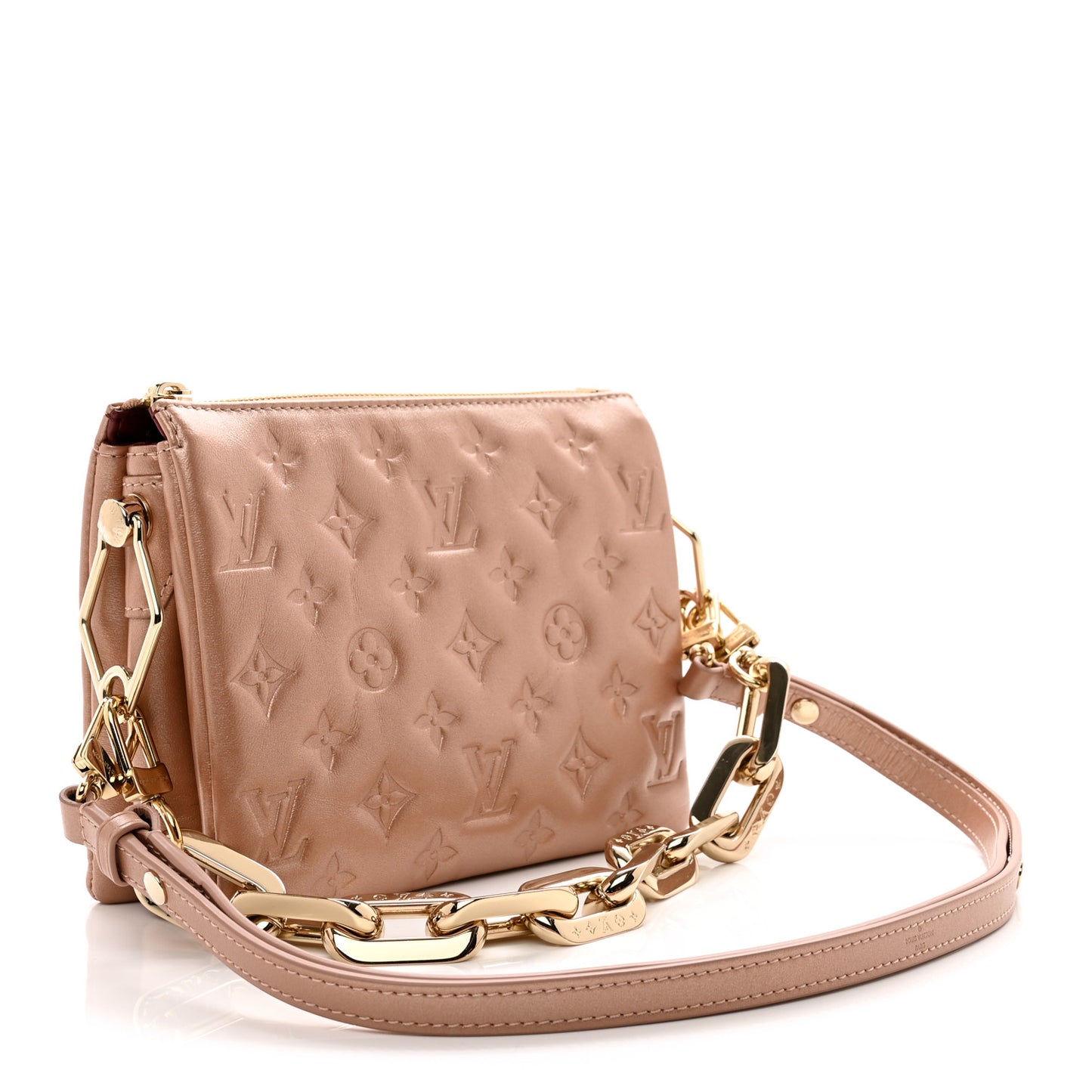 Metallic Lambskin Embossed Monogram Coussin BB Pink Gold