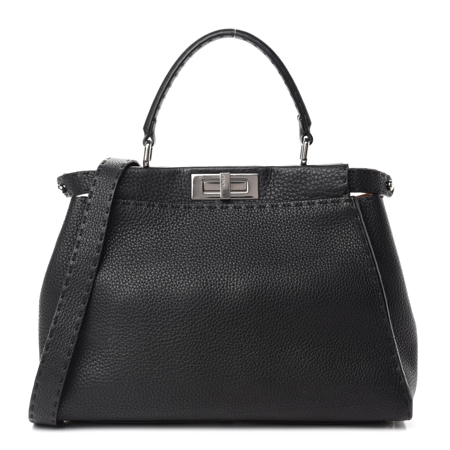 Fendi Cuoio Romano Selleria Bi-Color Medium Peekaboo Iconic Satchel Black Mou 1 of 15