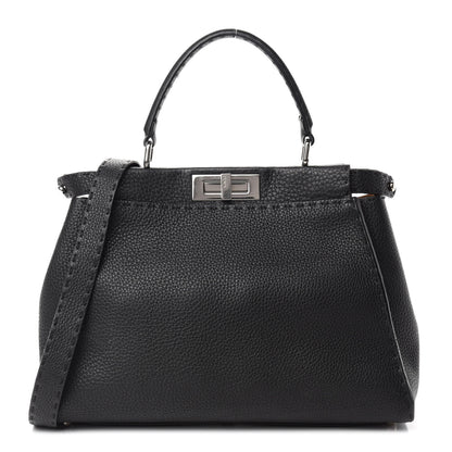 Fendi Cuoio Romano Selleria Bi-Color Medium Peekaboo Iconic Satchel Black Mou 1 of 15