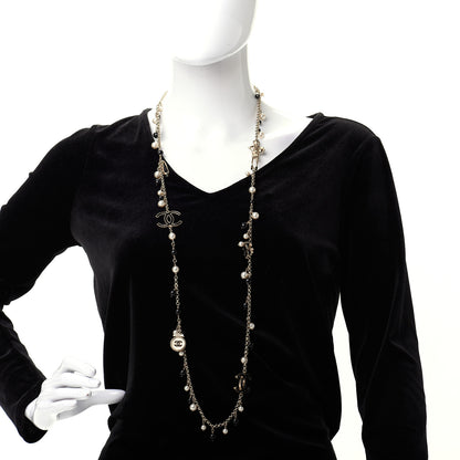 Chanel Pearl Beaded Enamel CC Coco Long Necklace Black Gold 2 of 6