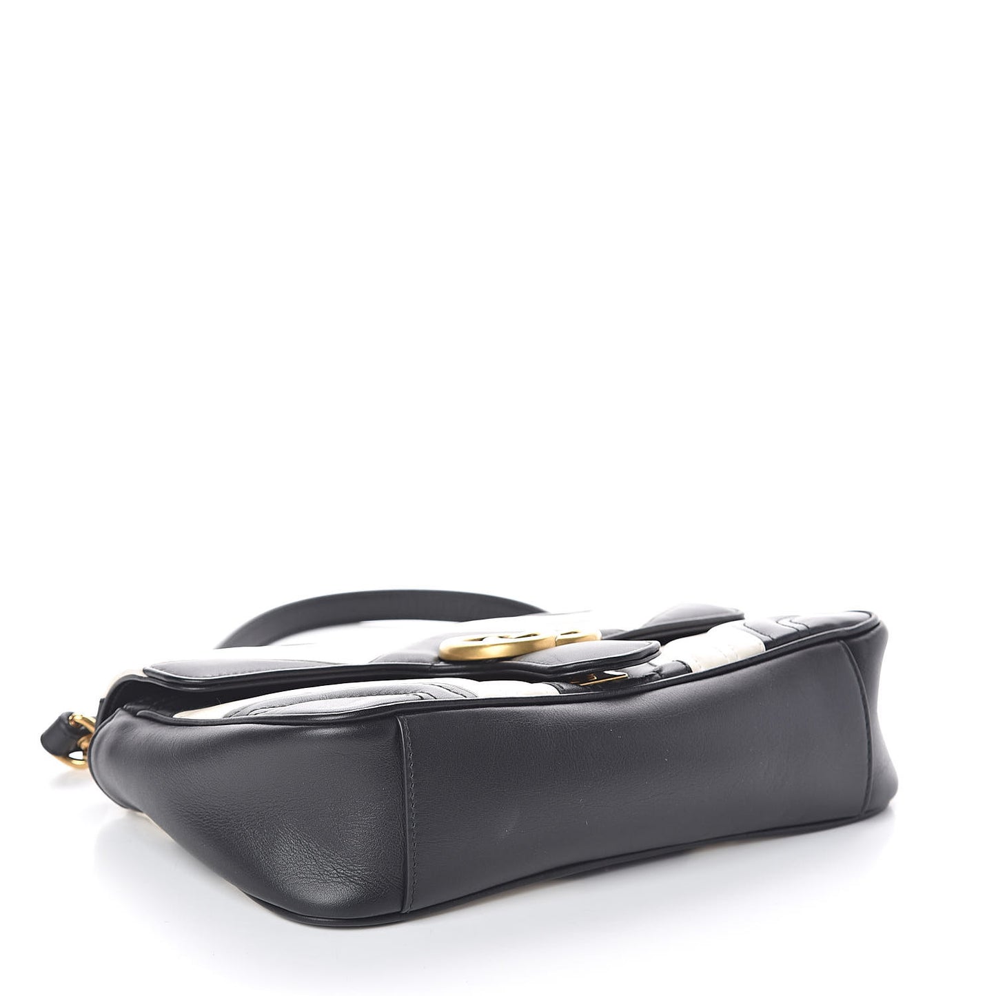 Calfskin Matelasse Small GG Marmont Shoulder Bag Black White