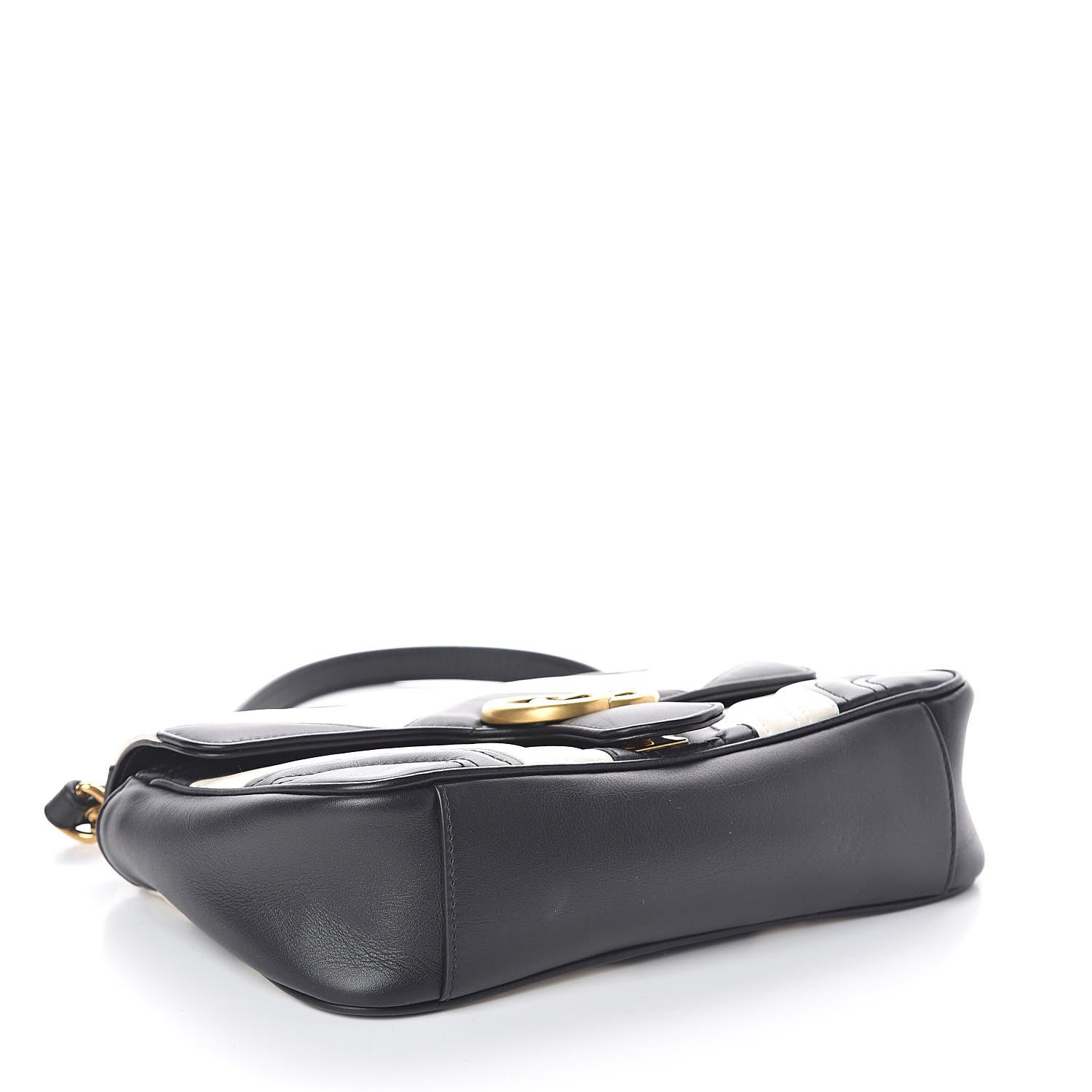 Gucci Calfskin Matelasse Small GG Marmont Shoulder Bag Black White 4 of 10
