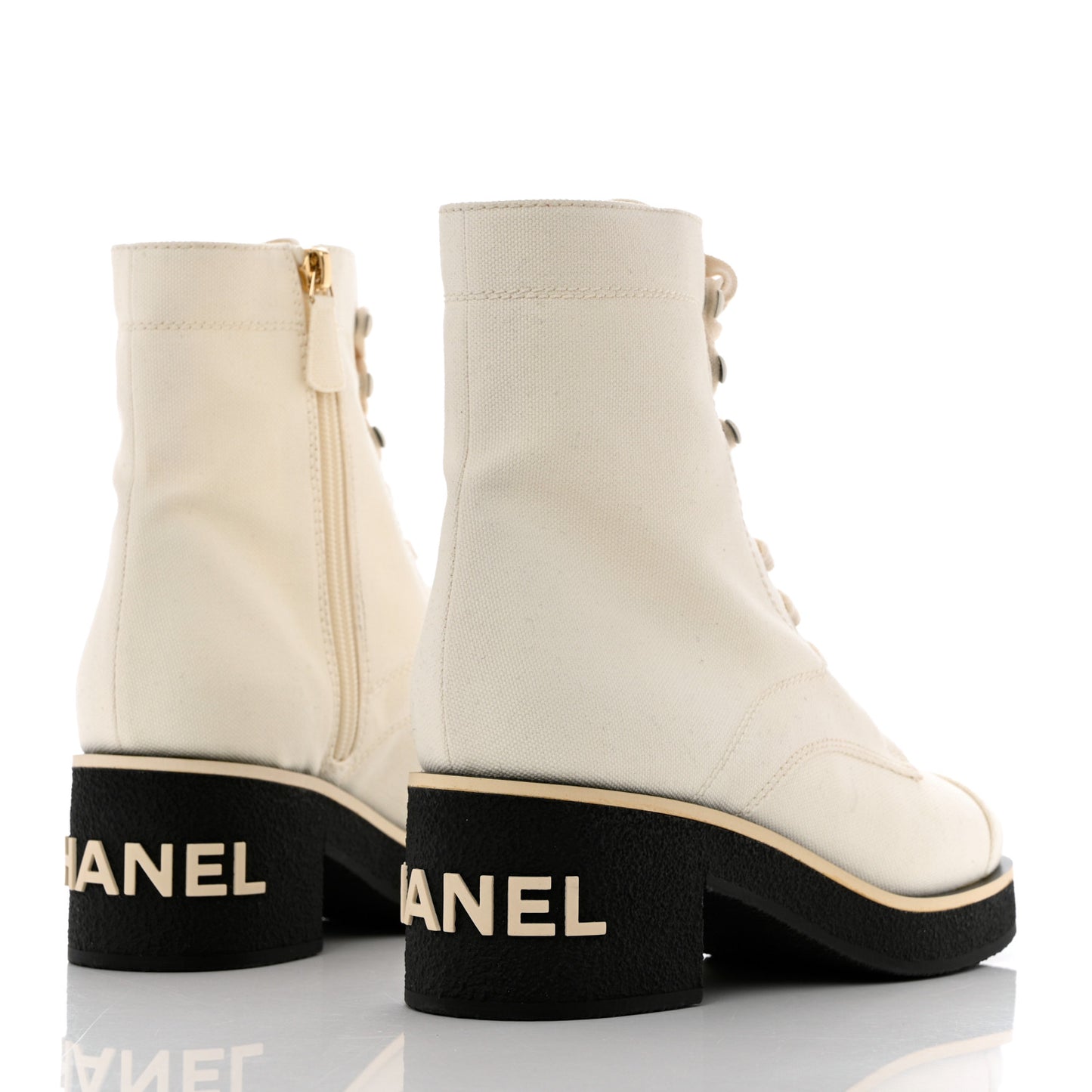 Fabric CC Lace Up Boots 39.5 White