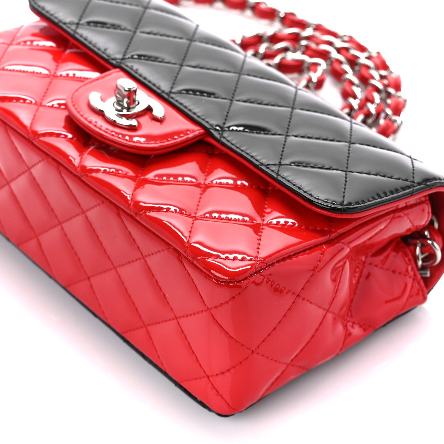 Chanel Patent Calfskin Quilted Bi-Color Mini Rectangular Flap Red Black 11 of 11