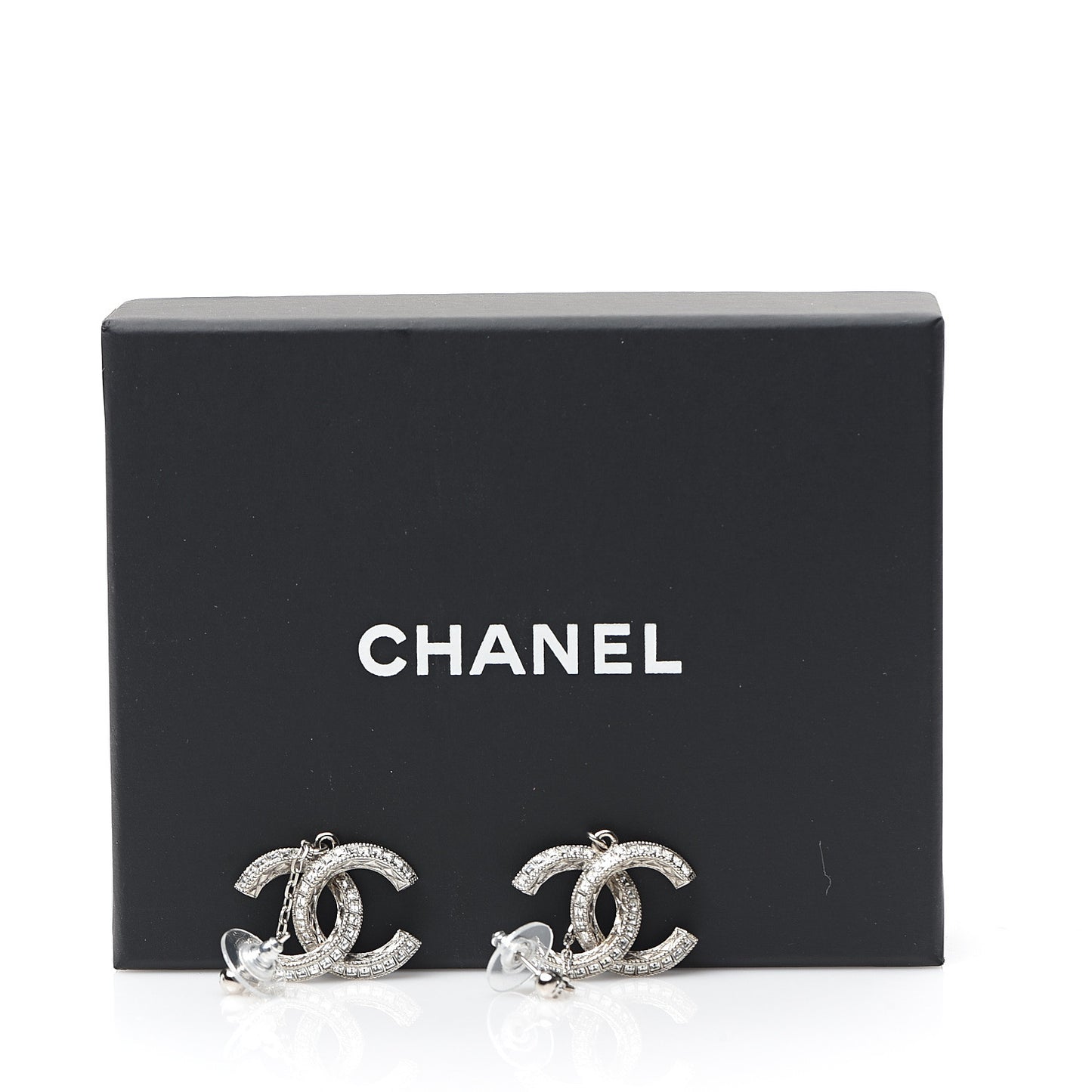 Baguette Crystal CC Drop Earrings Silver