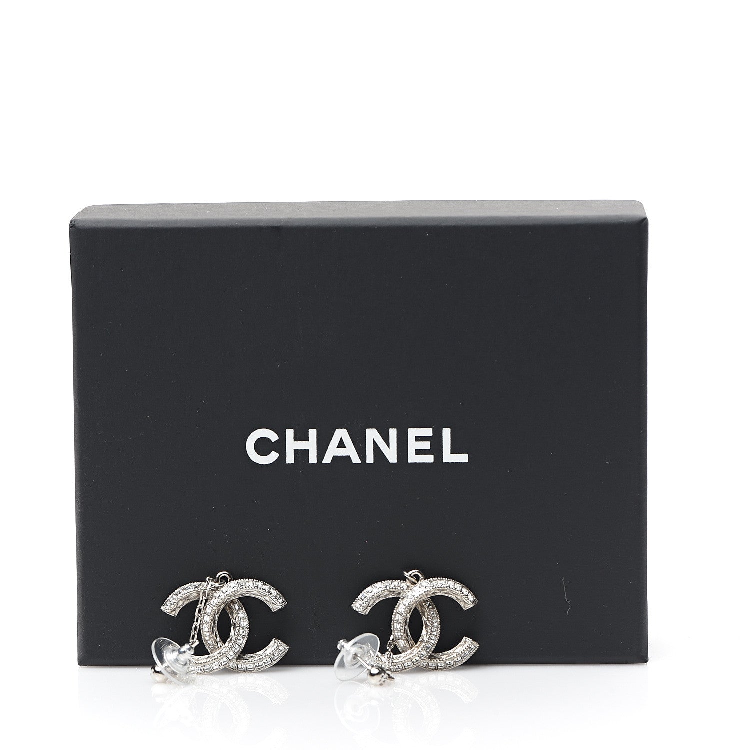 Chanel Baguette Crystal CC Drop Earrings Silver 5 of 5