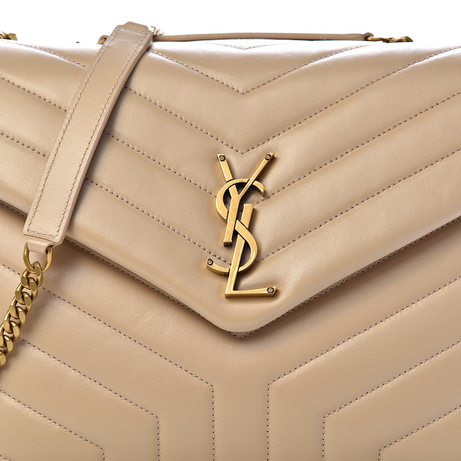Saint Laurent Calfskin Y Quilted Monogram Medium Loulou Chain Satchel Nude Powder 11 of 11