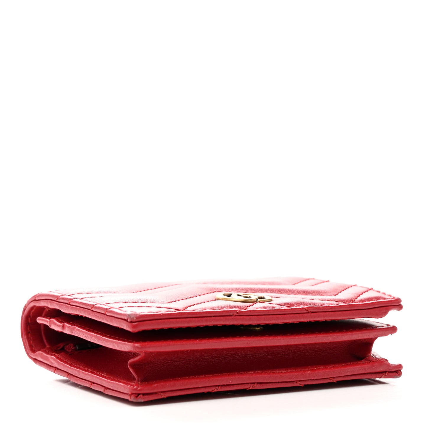 Calfskin Matelasse GG Marmont Card Case Wallet Hibiscus Red