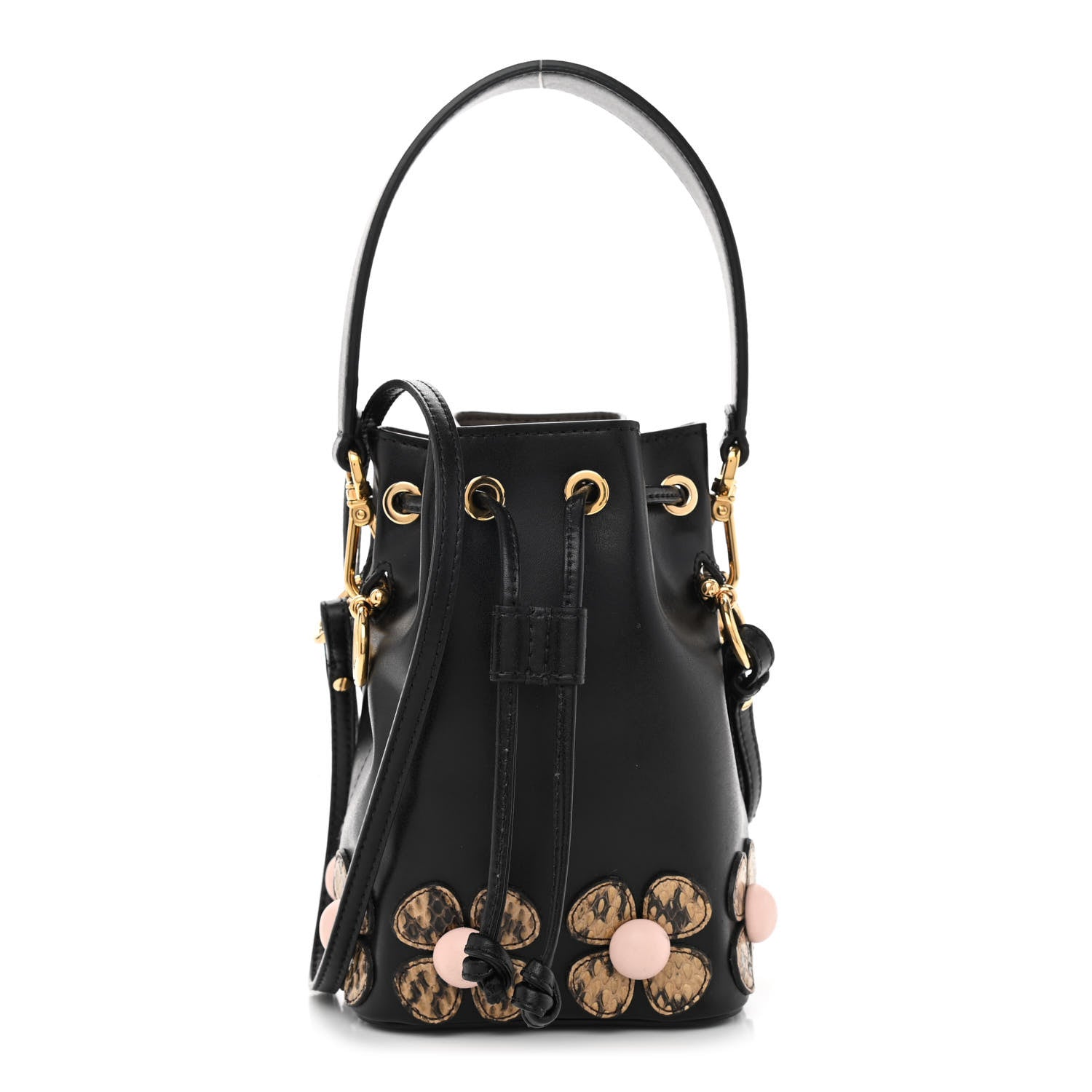Fendi Vitello Liberty Elaphe F is Fendi Floral Embroidered Mini Mon Tresor Bucket Bag Black Nocciola 1 of 9