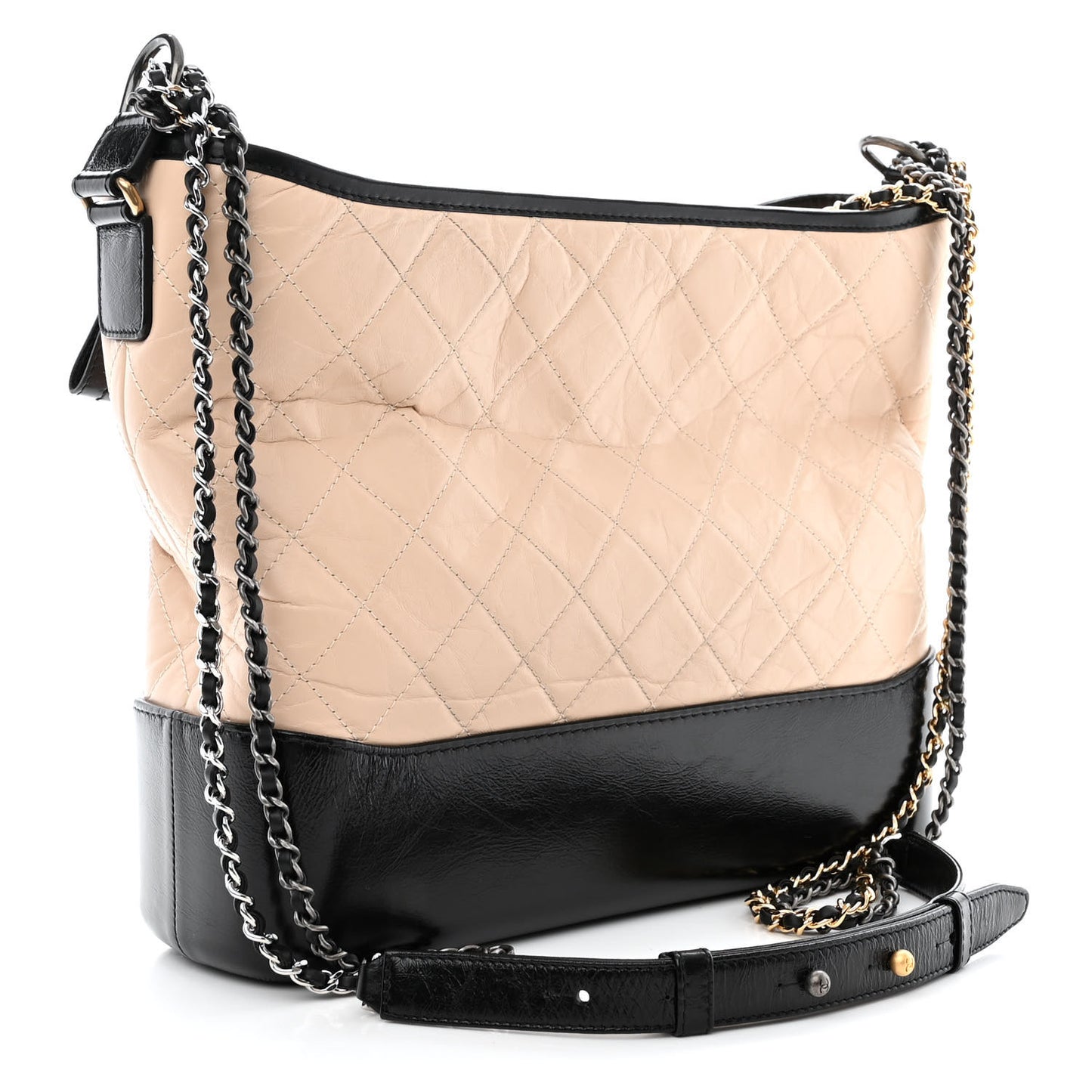Aged Calfskin Quilted Large Gabrielle Hobo Beige Black