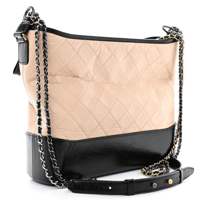Chanel Aged Calfskin Quilted Large Gabrielle Hobo Beige Black 3 of 10