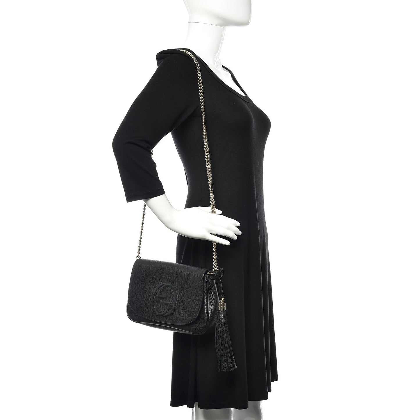 Pebbled Calfskin Medium Soho Flap Crossbody Black