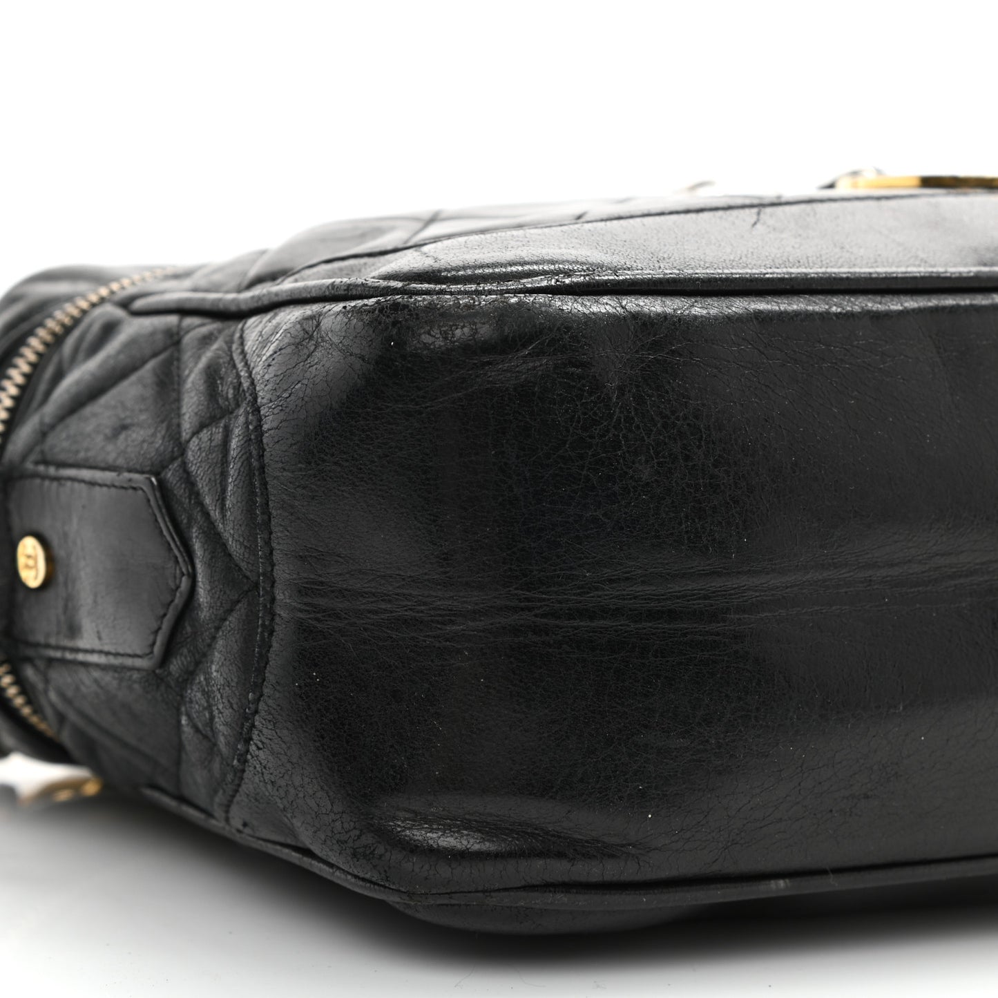 Lambskin Quilted Vanity Train Case Shoulder Bag Black