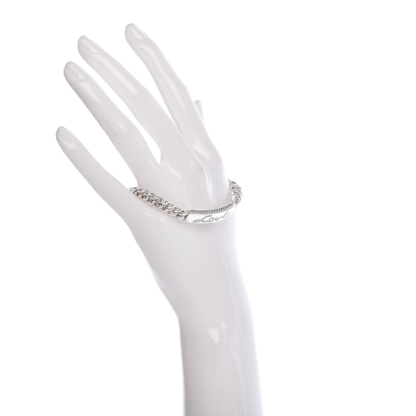 Sterling Silver Diamond 7mm Petite Pave Curb Link Love ID Bracelet
