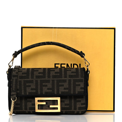 Fendi Fabric Jacquard FF 1974 Mini Baguette Tobacco Moro Black 9 of 9